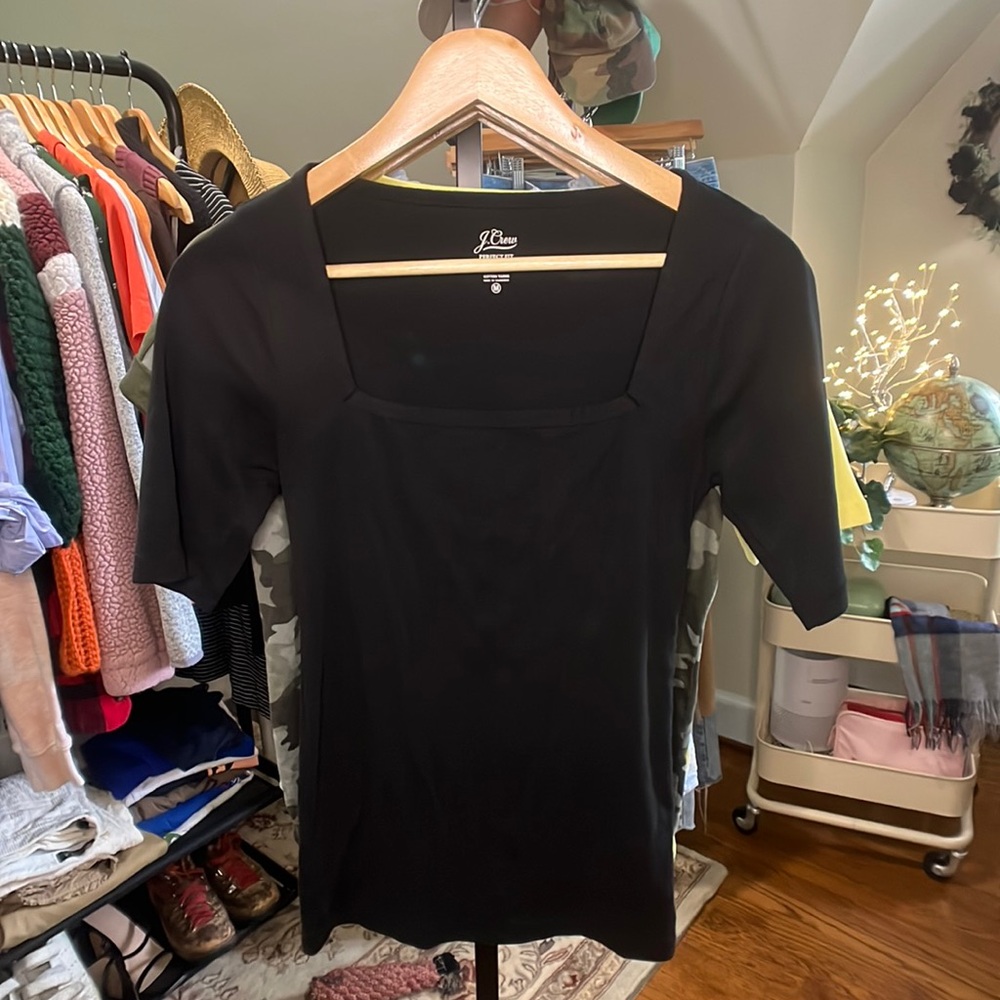 J. Crew Black U-Neck T-Shirt.